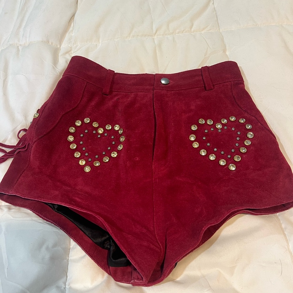 Understand leather tassel shorts with rhinestones
